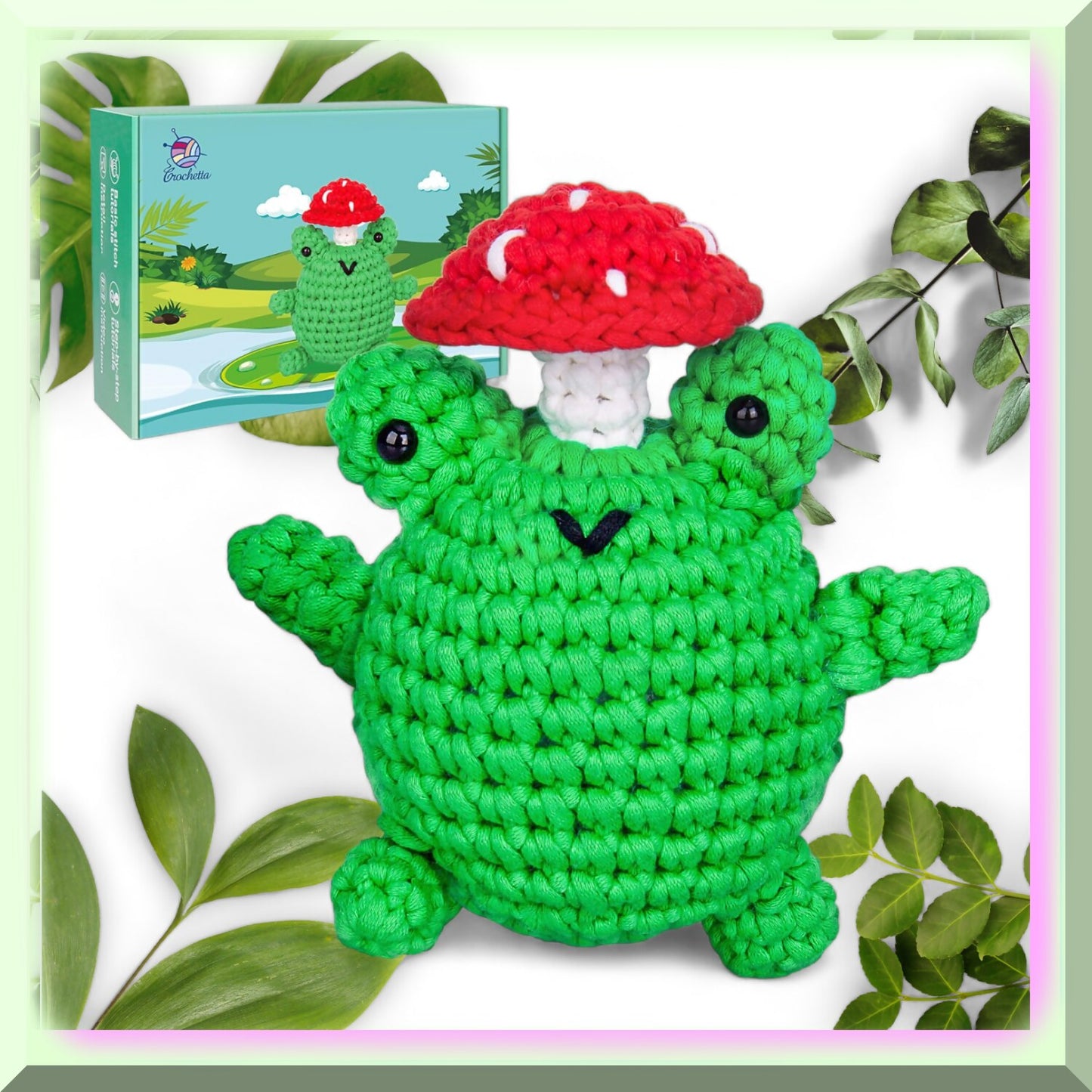 Chunky Crochet Mushroom Frog Animal Kit with Supplies