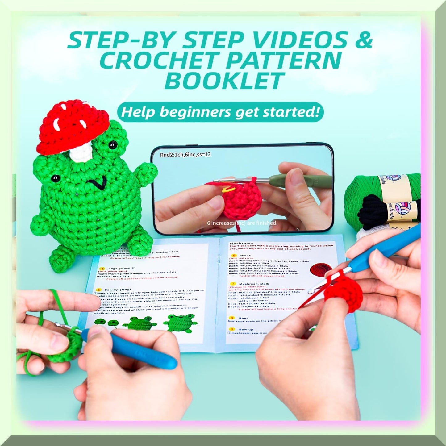 Chunky Crochet Mushroom Frog Animal Kit with Supplies