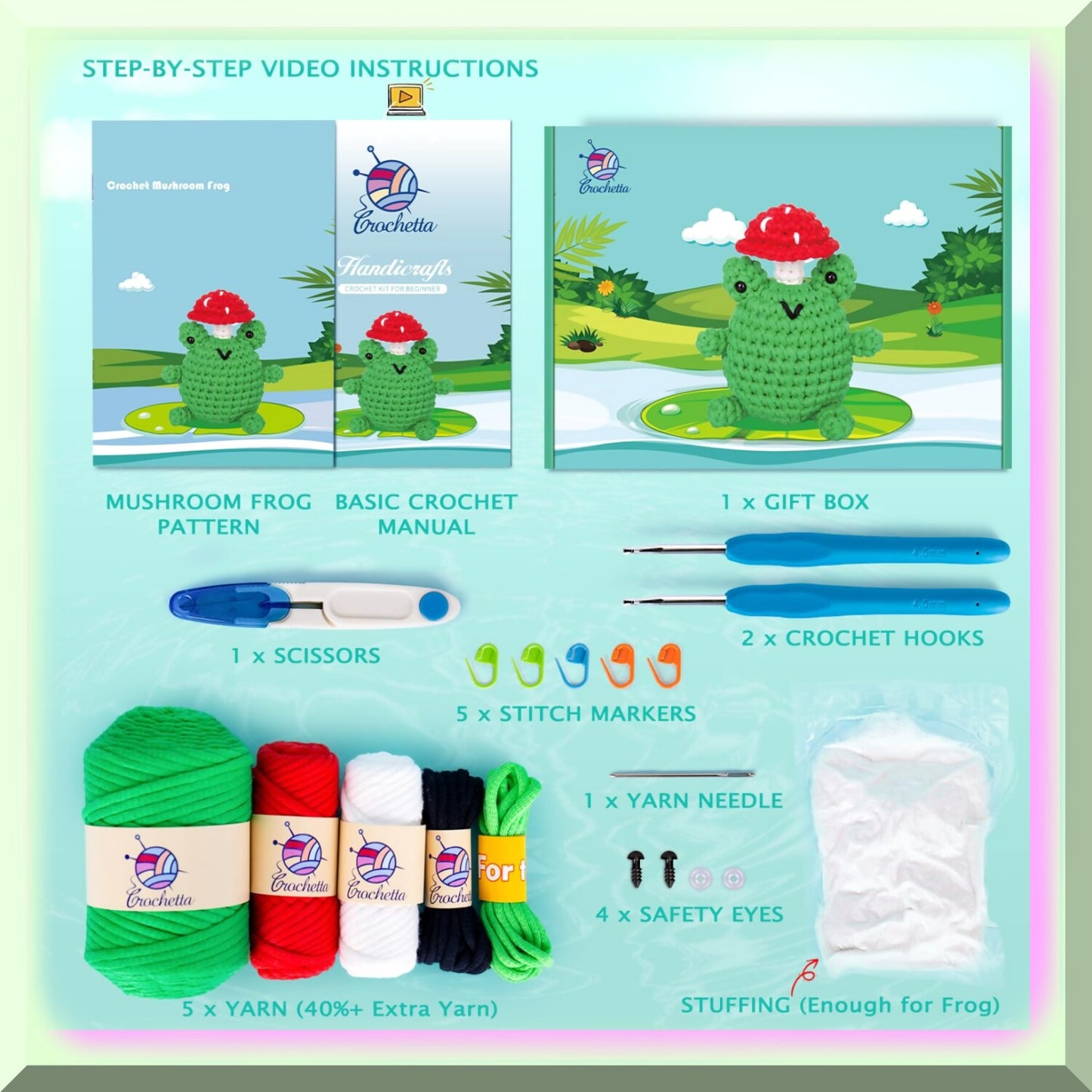 Chunky Crochet Mushroom Frog Animal Kit with Supplies