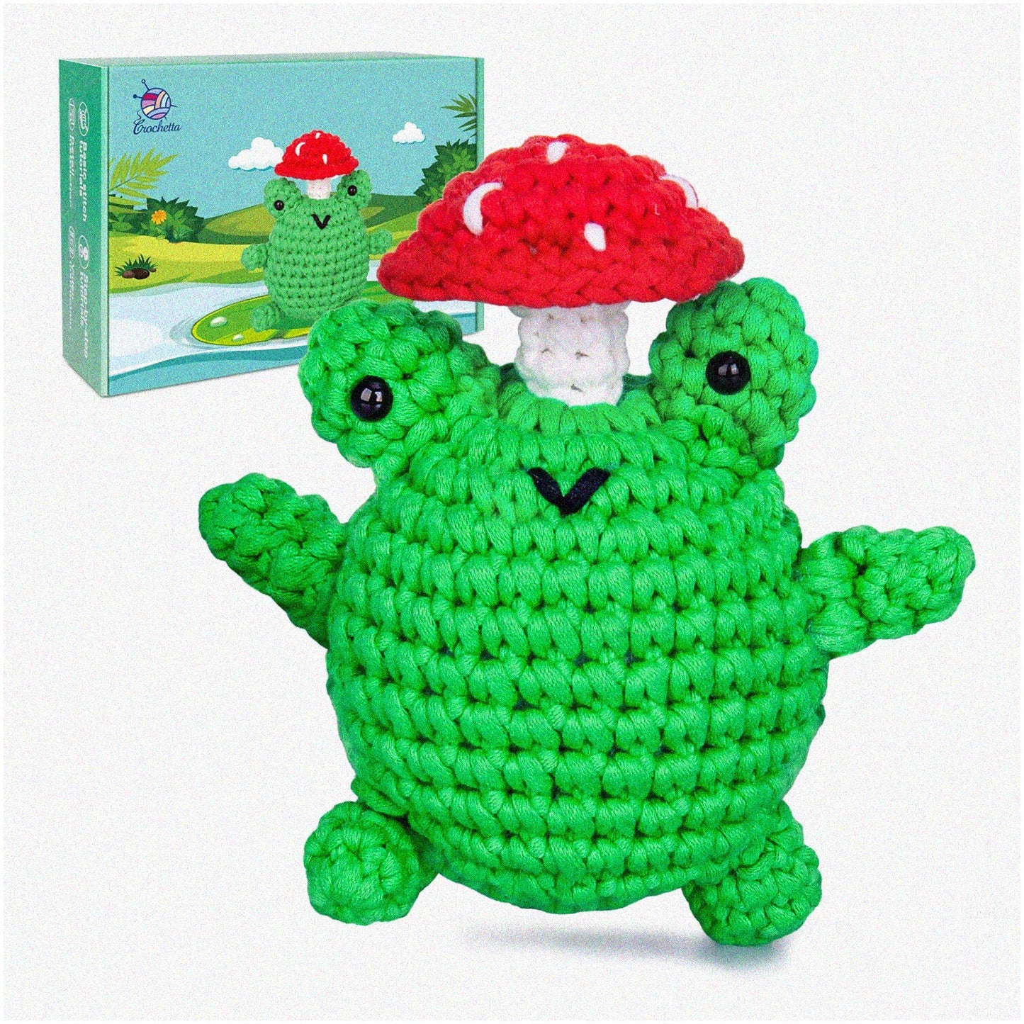 Chunky Crochet Mushroom Frog Animal Kit with Supplies