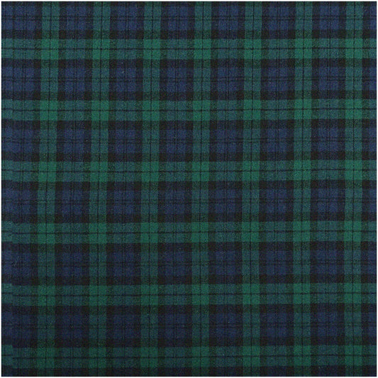 Blue Green Plaid Cotton Flannel Fabric 1 Yard