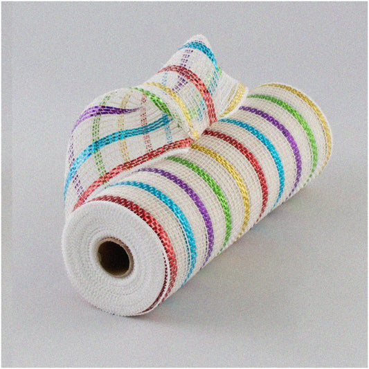 Colorful Striped Cotton Poly Deco Mesh 10" x 10 Yards
