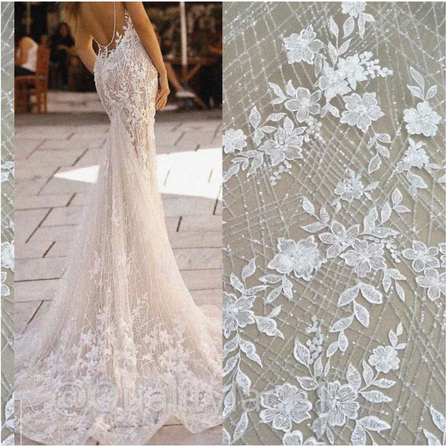 Ivory White Wedding Lace Fabric 51" Wide Tulle Mesh 3 Yards