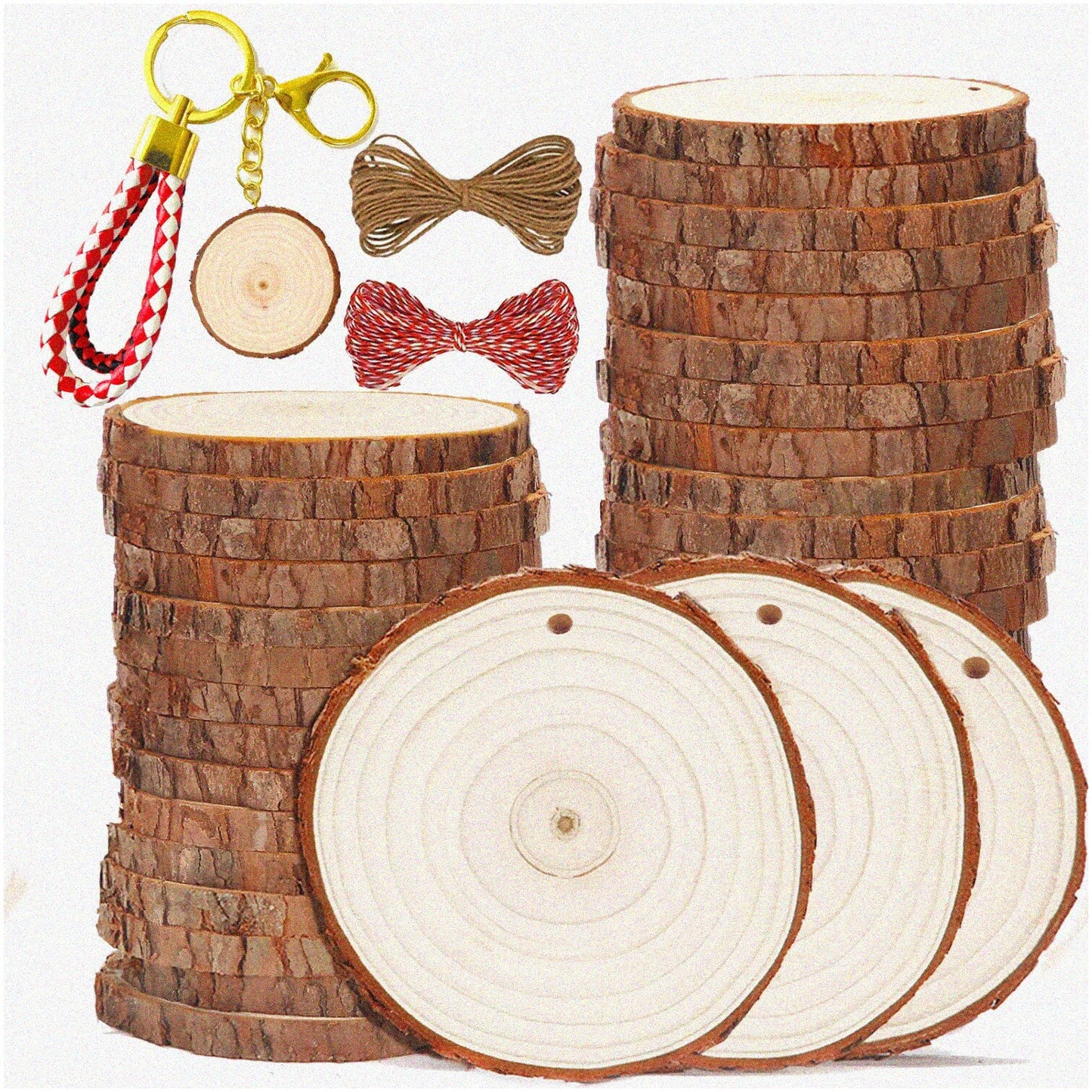 30pcs Unfinished Wood Slices Natural Pine 3.5-4.1 Inch