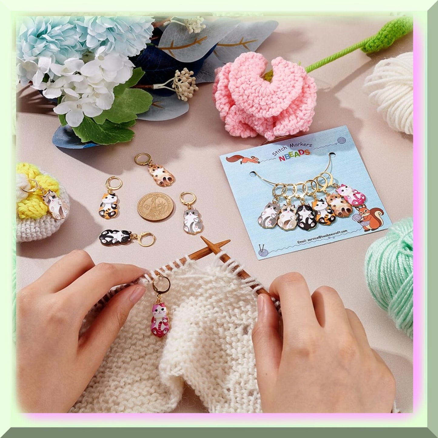 24 Pcs Enamel Alloy Cat-Shaped Stitch Markers for Knitting