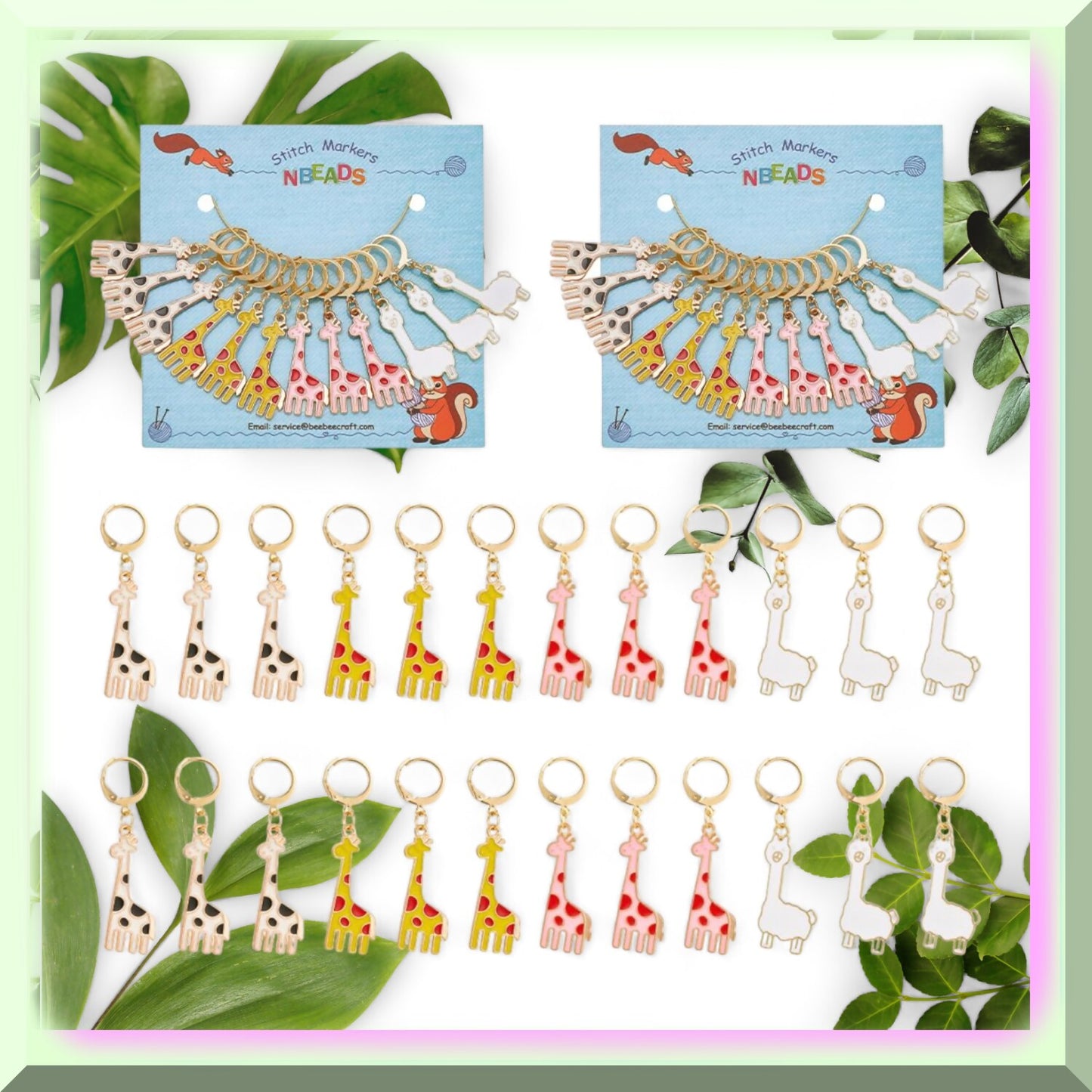 Giraffe Alpaca Enamel Stitch Marker Set 24 Pcs