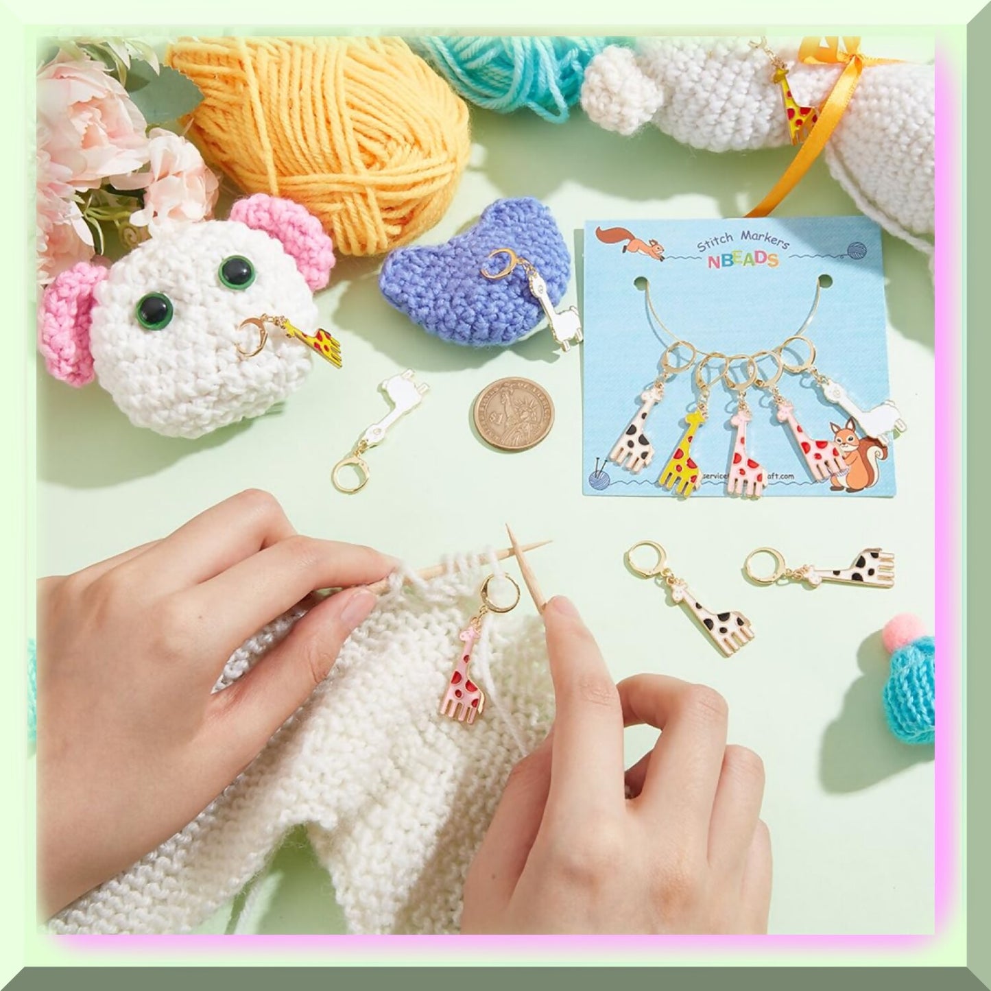 Giraffe Alpaca Enamel Stitch Marker Set 24 Pcs