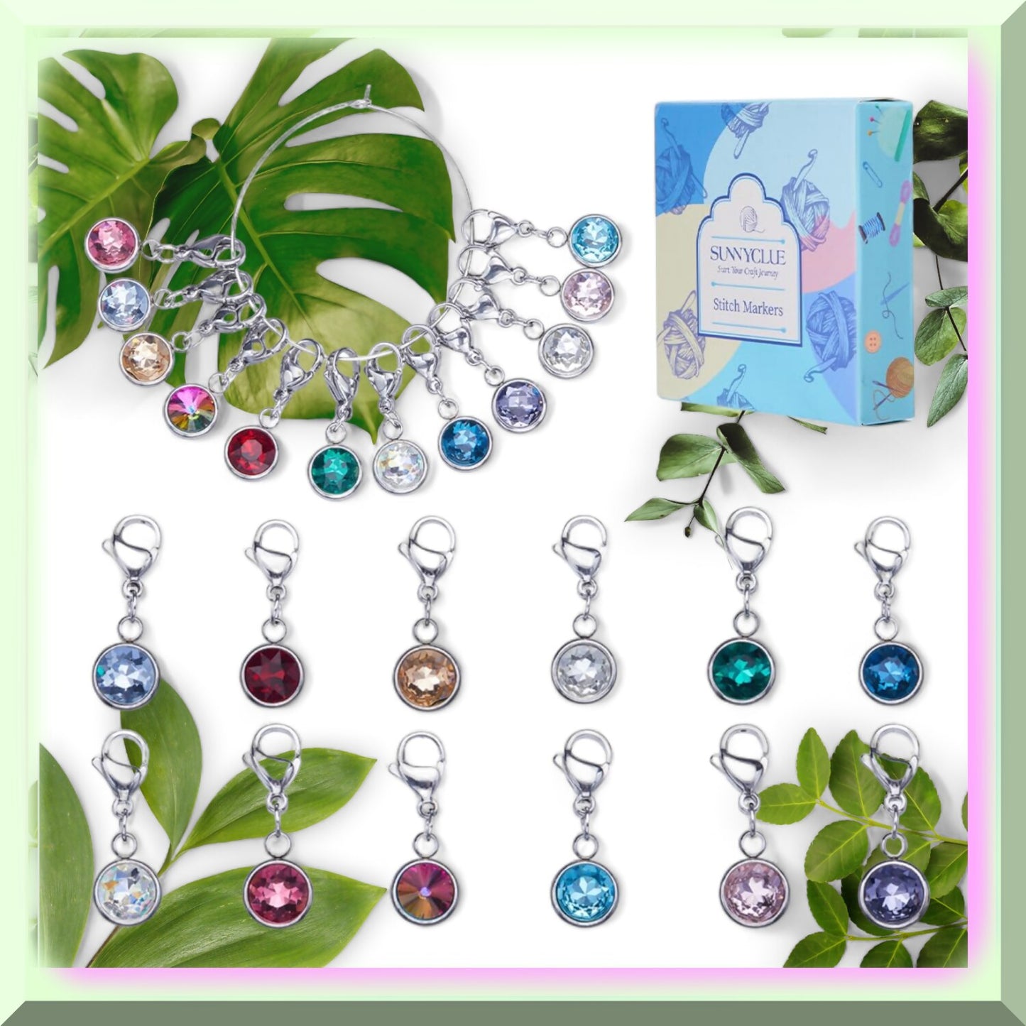 12pcs Gemstone Stitch Markers with Rhinestone Crystals