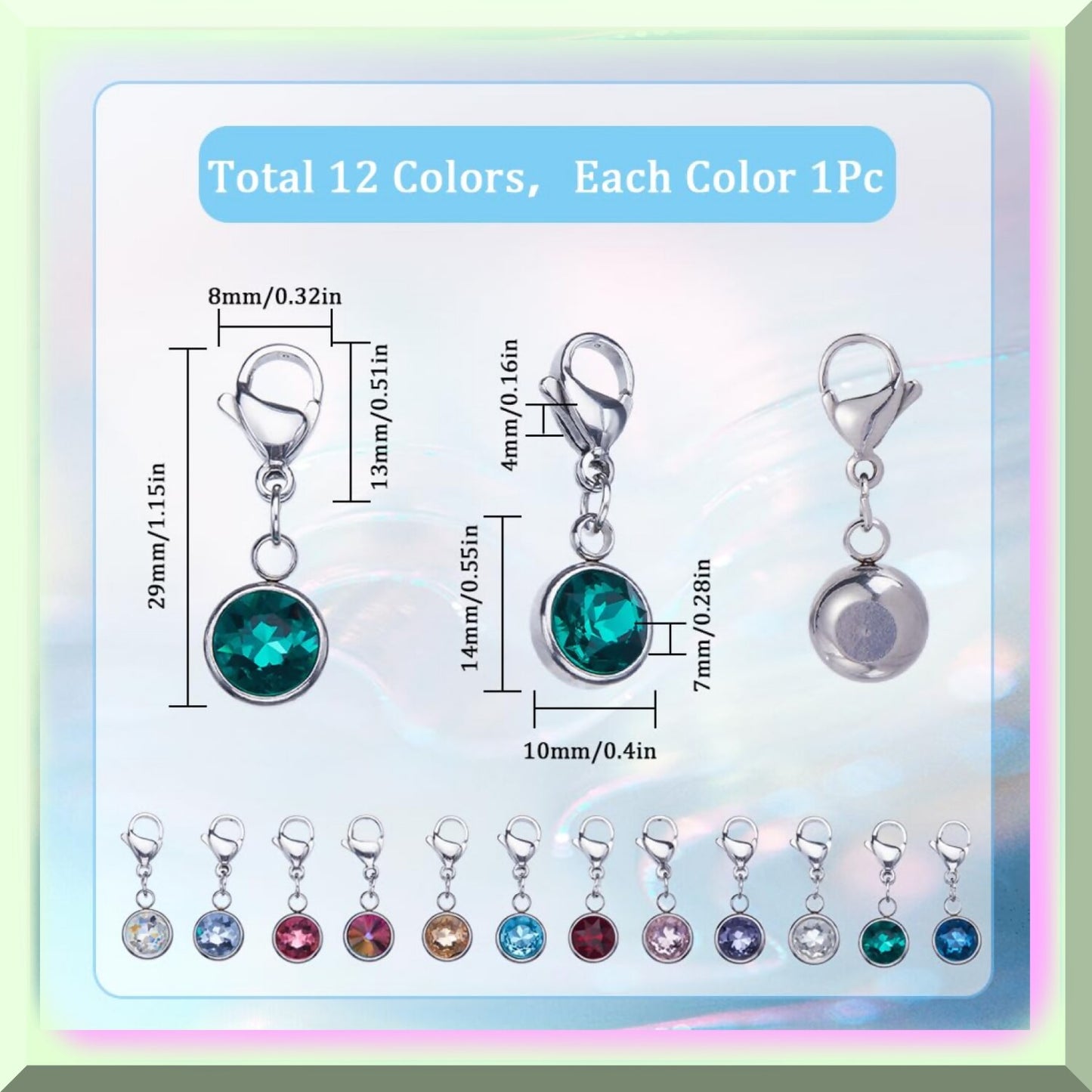 12pcs Gemstone Stitch Markers with Rhinestone Crystals