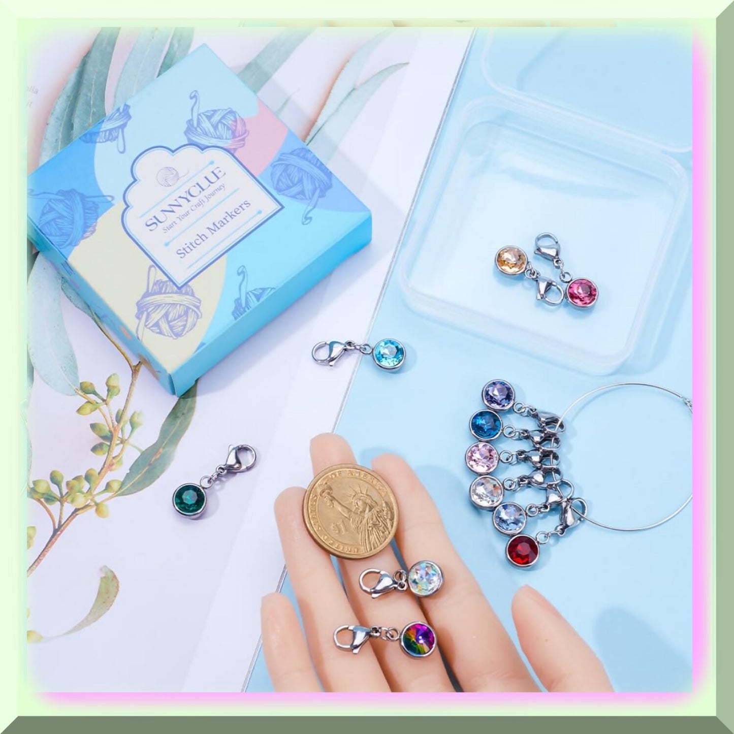 12pcs Gemstone Stitch Markers with Rhinestone Crystals