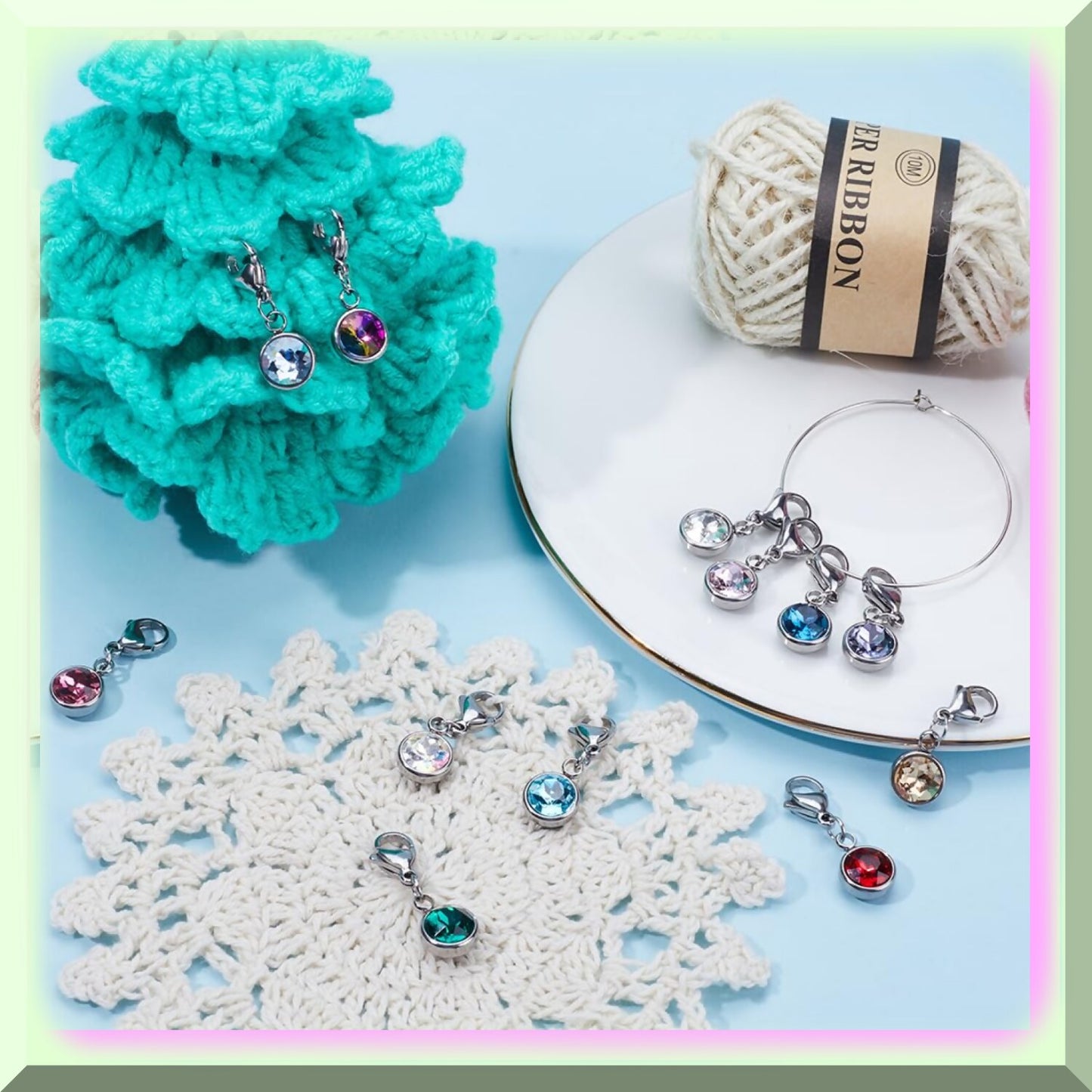 12pcs Gemstone Stitch Markers with Rhinestone Crystals