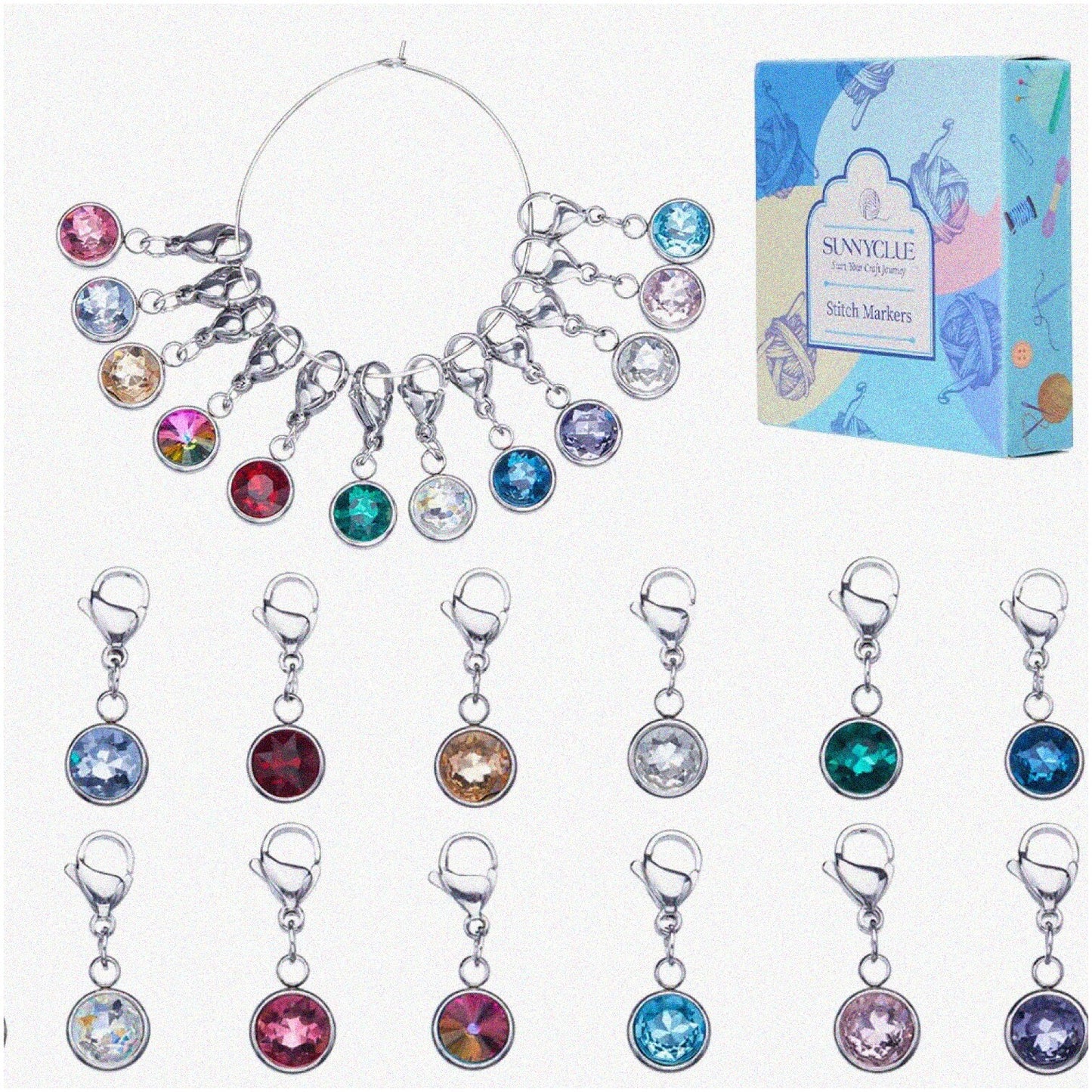 12pcs Gemstone Stitch Markers with Rhinestone Crystals