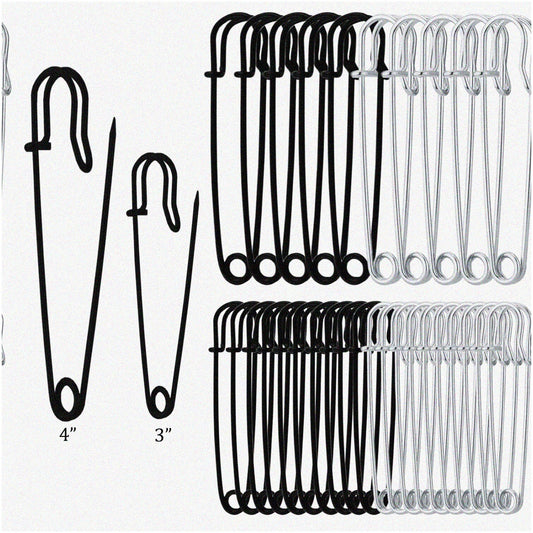 30PCS Assorted Stainless Steel Safety Pins 4" and 3"