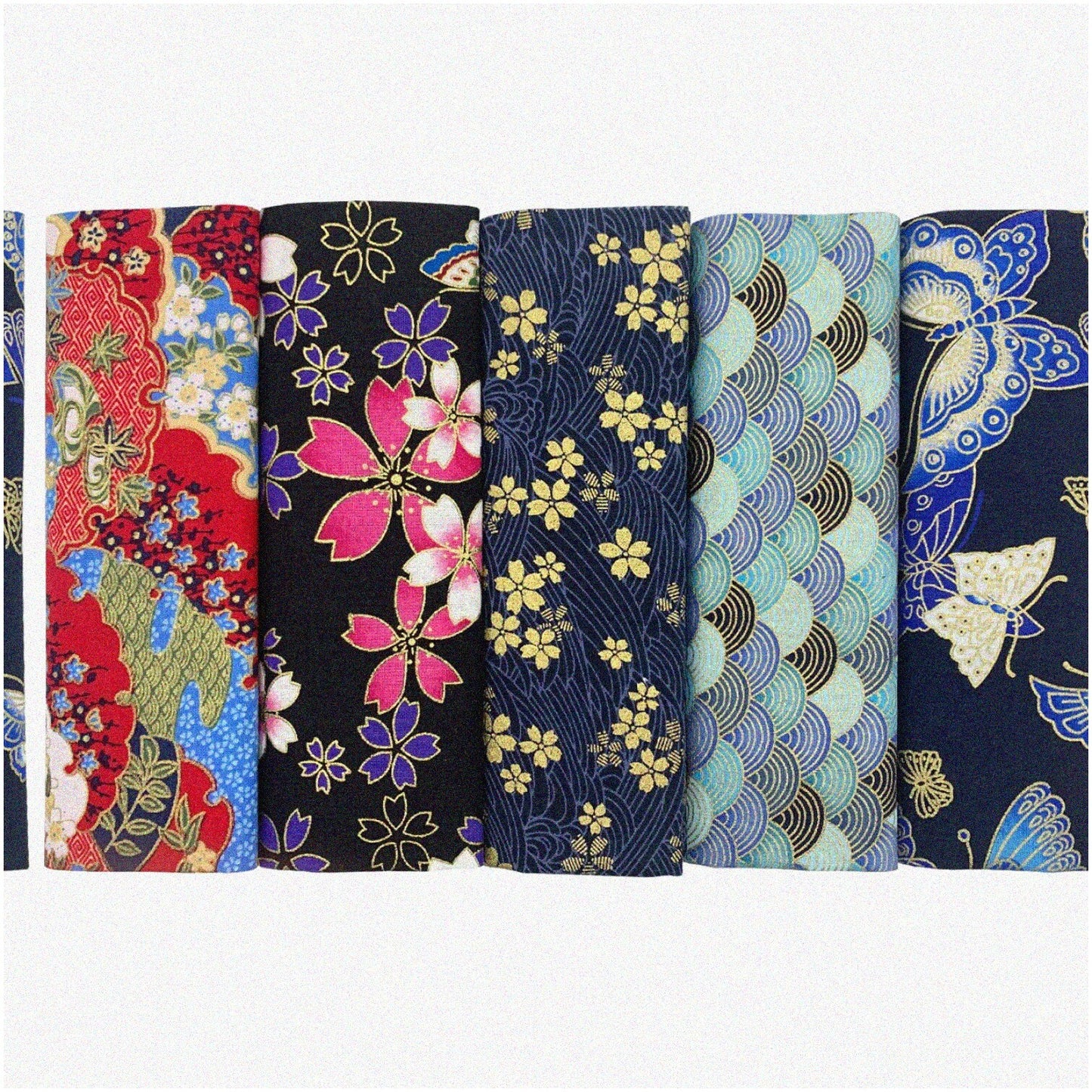 5-Piece Navy Blue Printed Fabric Bundle 15.7x31.4 Inches