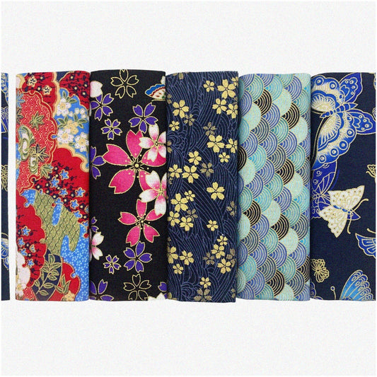 5-Piece Navy Blue Printed Fabric Bundle 15.7x31.4 Inches