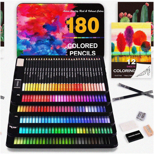 Adult Coloring Kit with 180 Pencils, Sketchbook, Coloring Book