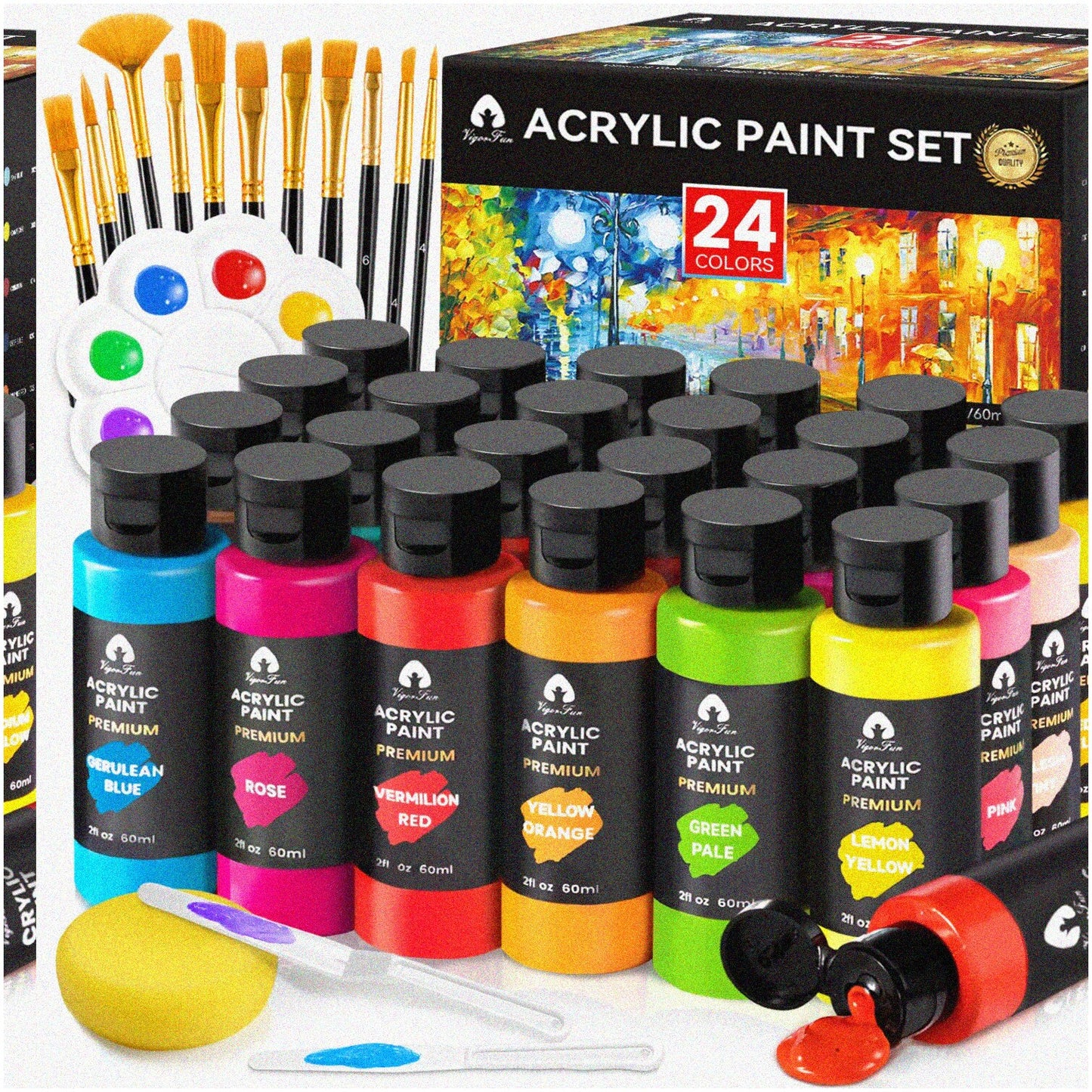 40-Piece Acrylic Paint Set with 24 Colors, 12 Brushes, 2 Knives