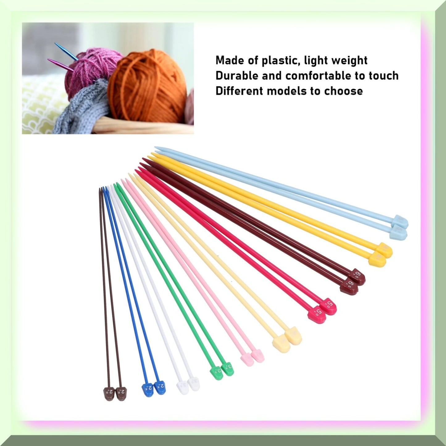 20Pcs Plastic Knitting Needles Set 2.0mm-6.5mm