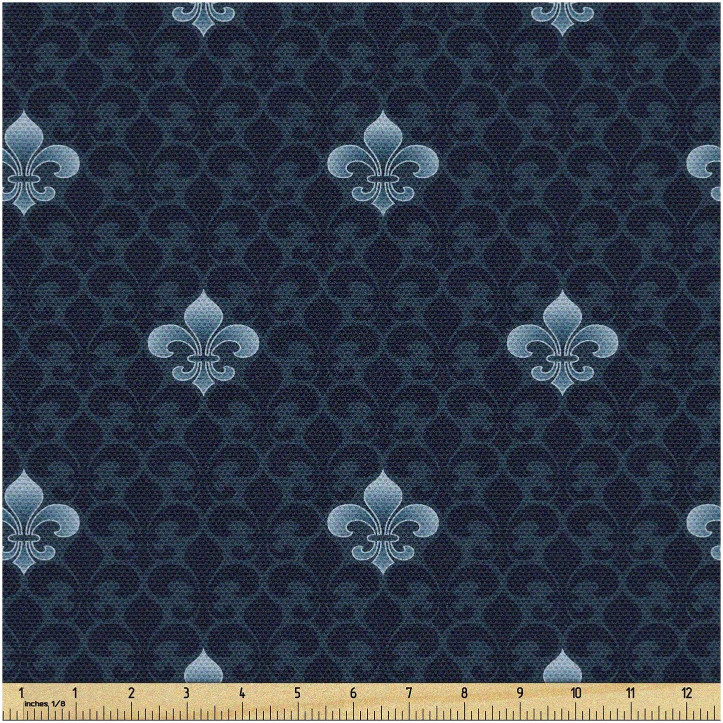 Dark Blue Fleur De Lis Tapestry Fabric 3 Yards