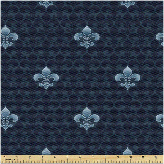 Dark Blue Fleur De Lis Tapestry Fabric 3 Yards