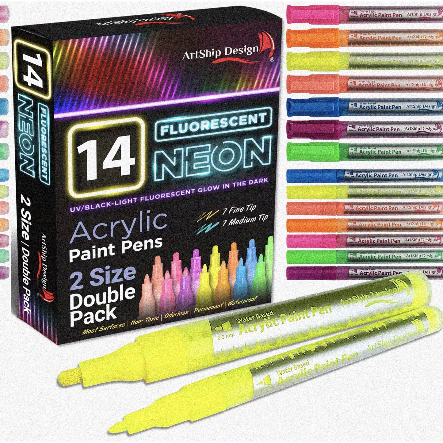 Neon Fluorescent Acrylic Paint Pens 14-Pack