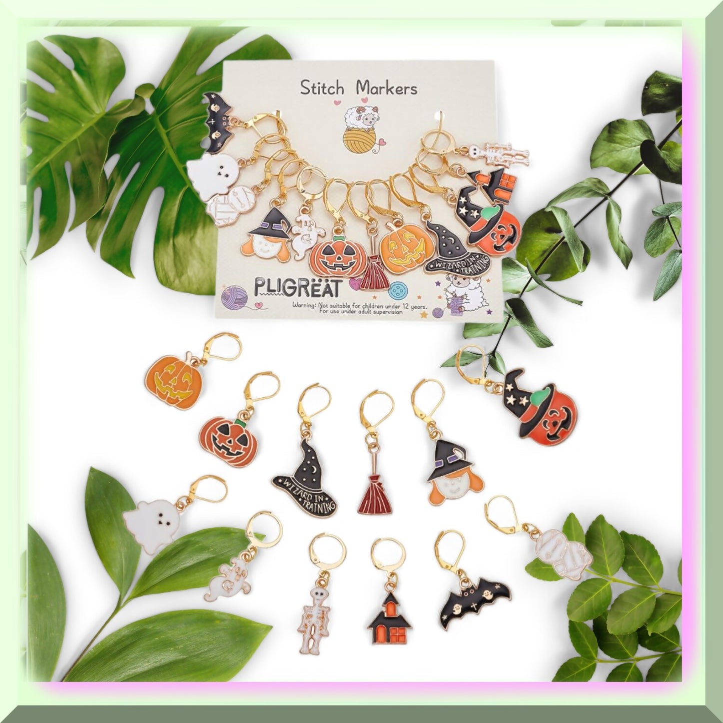 Ghostly Pumpkin Enamel Stitch Markers Set of 12 for Crochet Sewing Quilting
