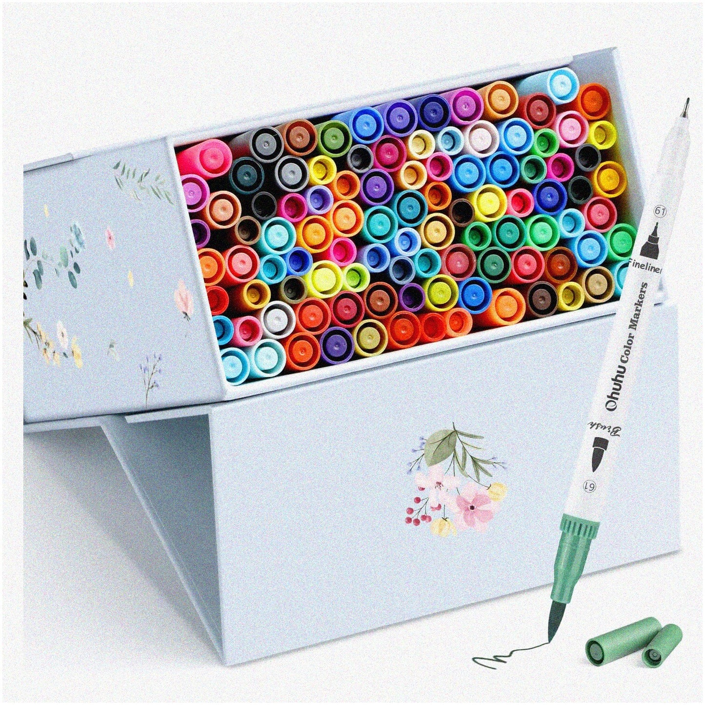 100 Dual Tip Coloring Markers, Vibrant Water-Based Ink