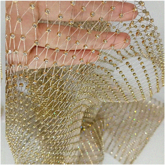 Crystal Fishnet Mesh Fabric 60x90cm Rhinestone Sheer Stretch