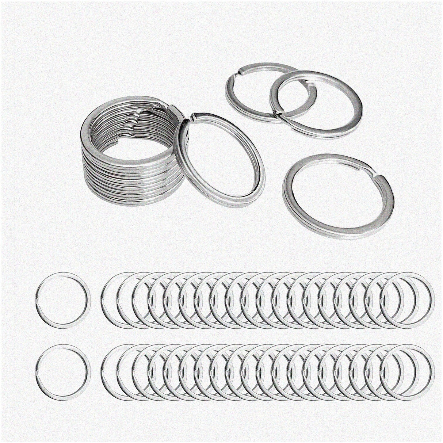 50 Pack Silver 1" Flat Metal Key Rings