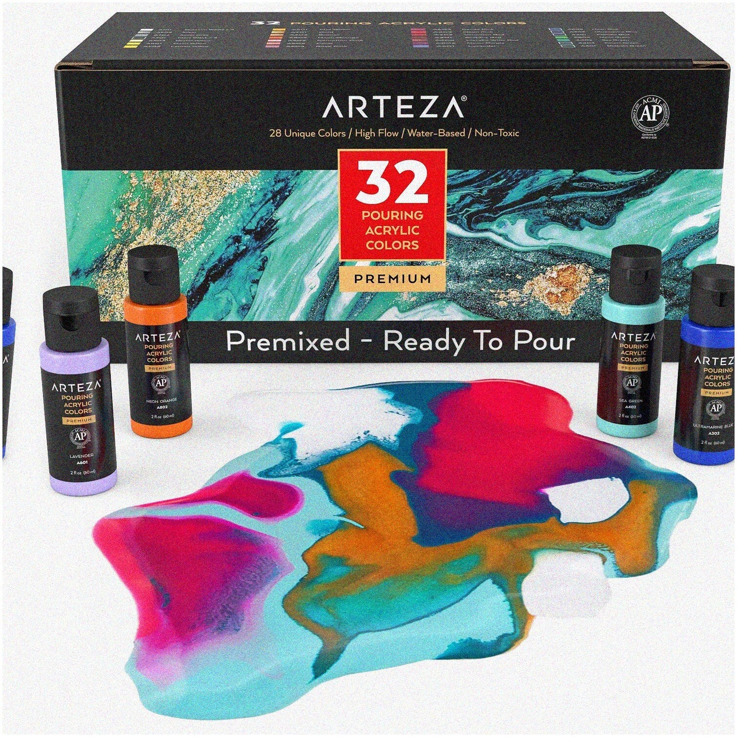 FlowArt Pouring Paint Set 32 Colors 2oz