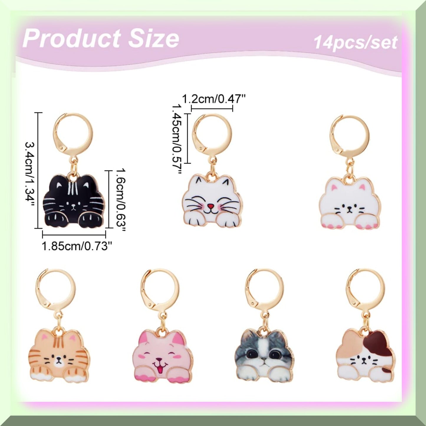14 Pcs Enamel Cat Stitch Markers for Sewing and Quilting