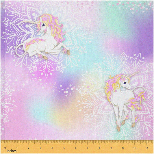 Rainbow Dreams Kawaii Unicorn Fabric 1 Yard Microfiber