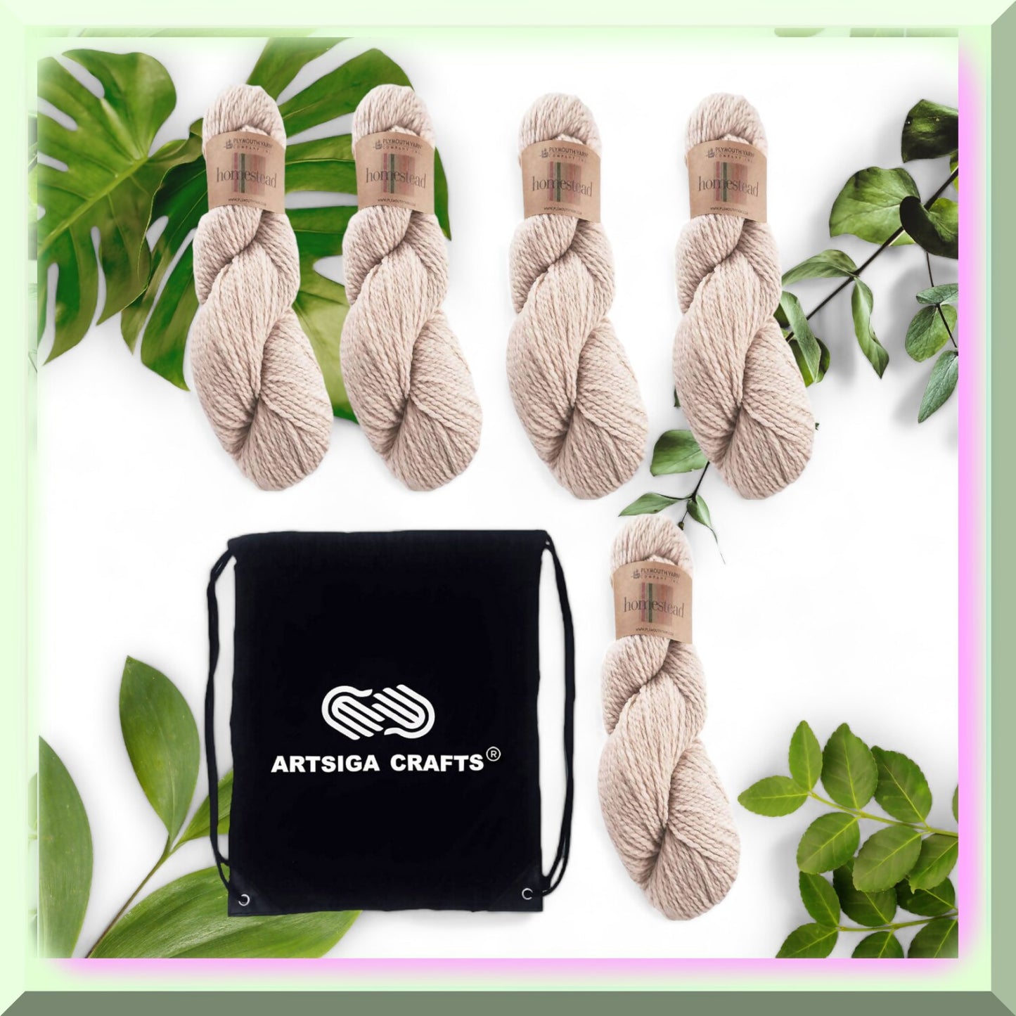 Oatmeal Heather Wool Knitting Bundle with Project Bag