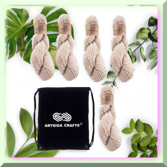 Oatmeal Heather Wool Knitting Bundle with Project Bag