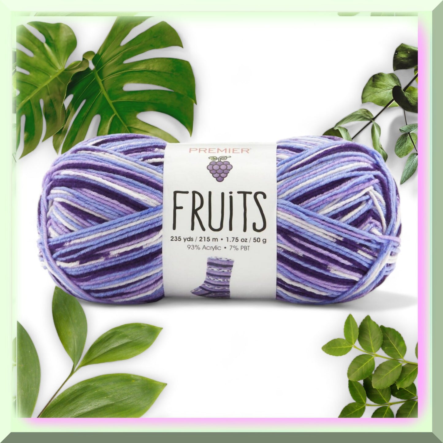 Vibrant Acrylic Yarn with Fruit Print, 235 yds