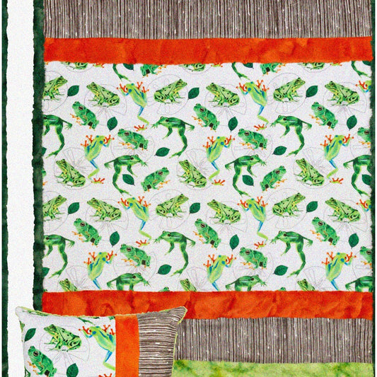 Frog Quilt Kit with Pillow 38x58in and 18x18in