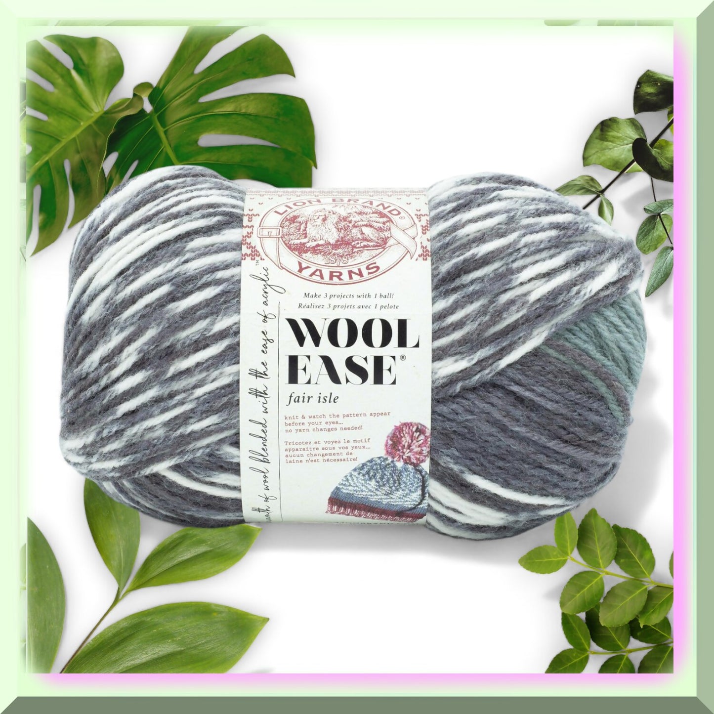 Fair Isle Charcoal Grey Wool Ease Yarn 348 Yards