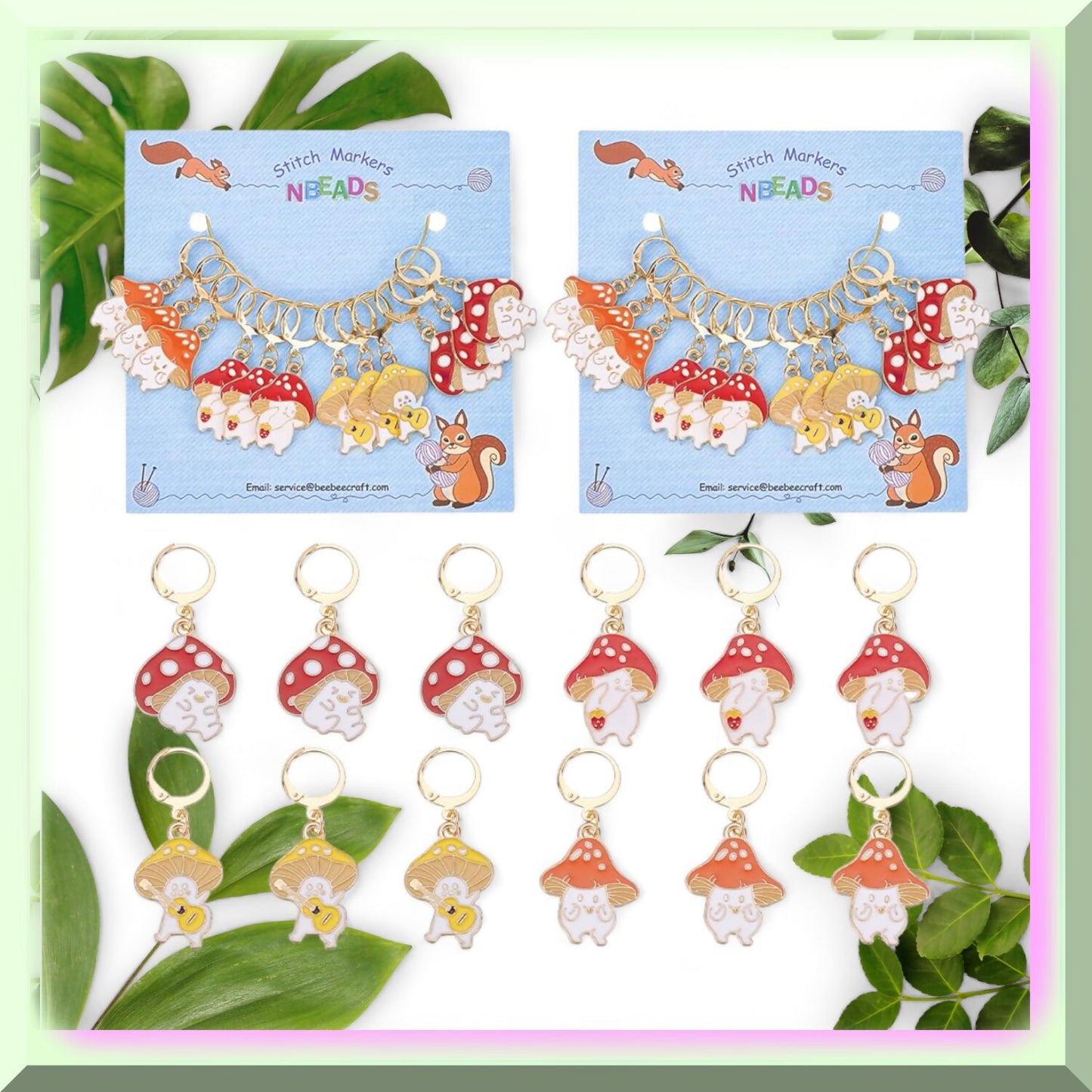 Mushroom Elf Stitch Marker Set, 24 pcs