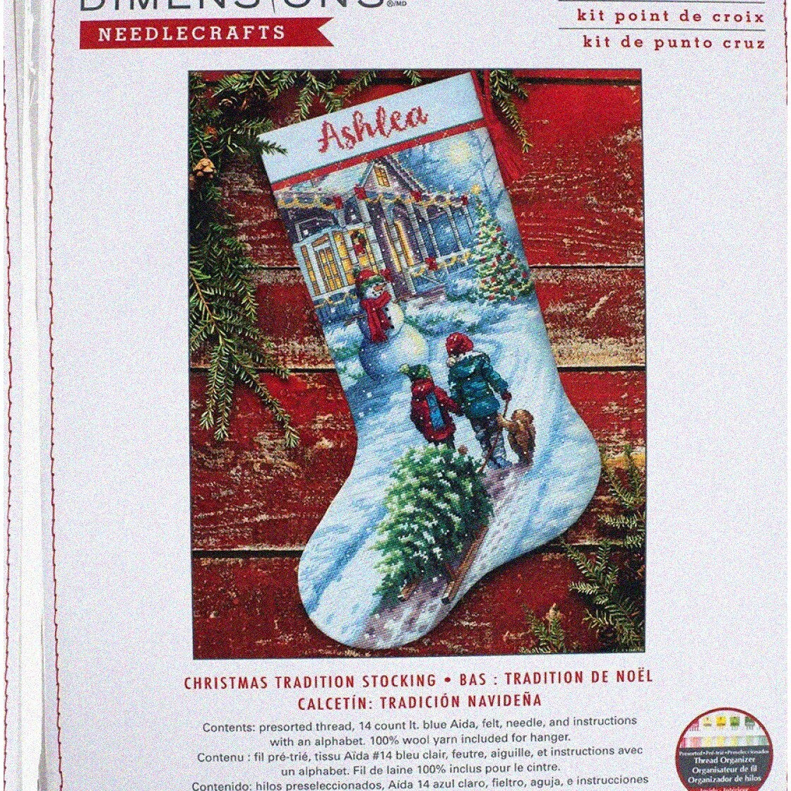Personalized Holiday Cross Stitch Stocking Kit 16" Light Blue