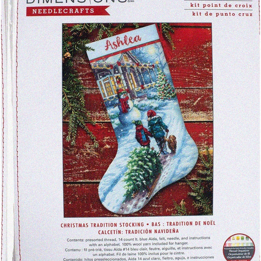 Personalized Holiday Cross Stitch Stocking Kit 16" Light Blue