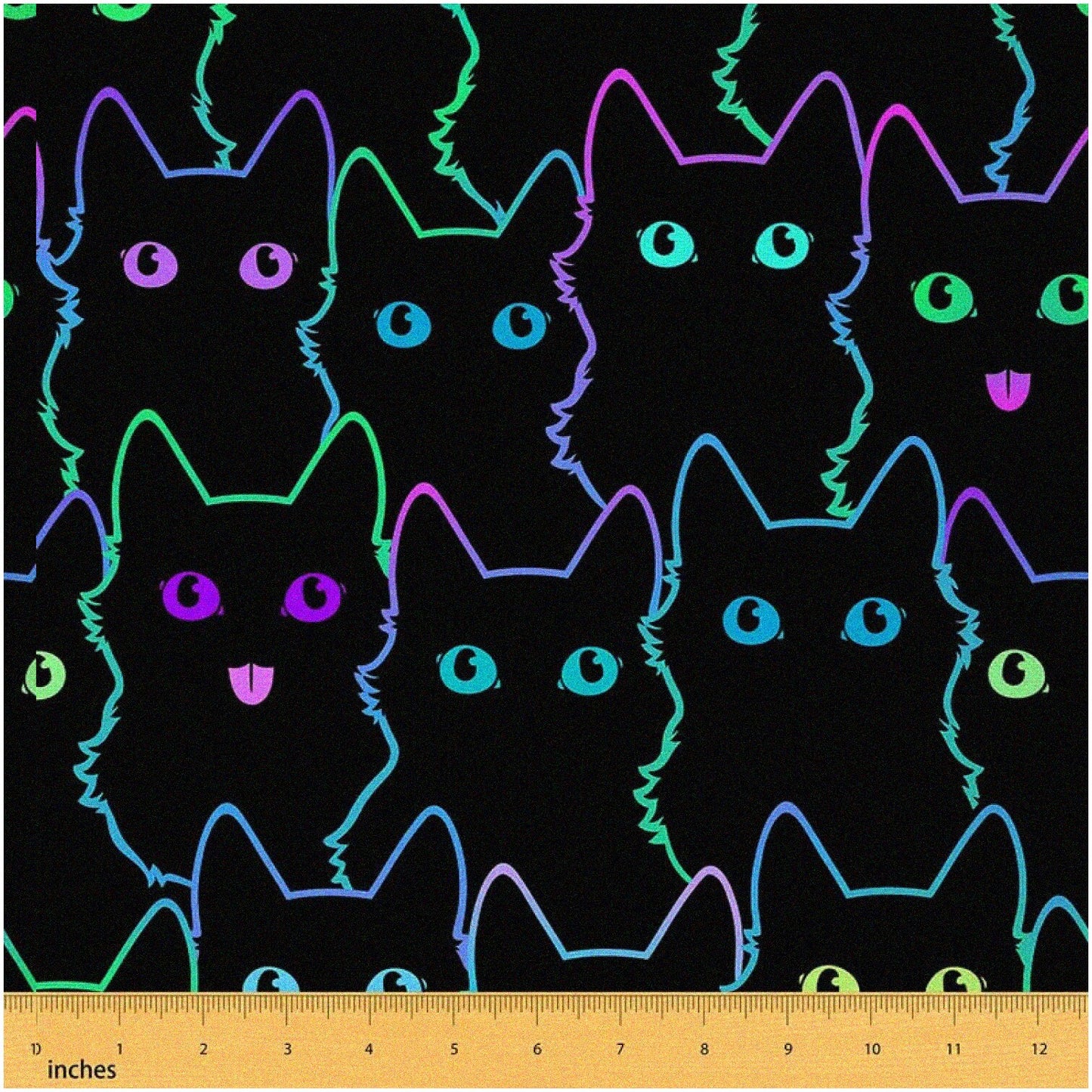 2 Yards of Purple Teal Patterned Cat Fabric