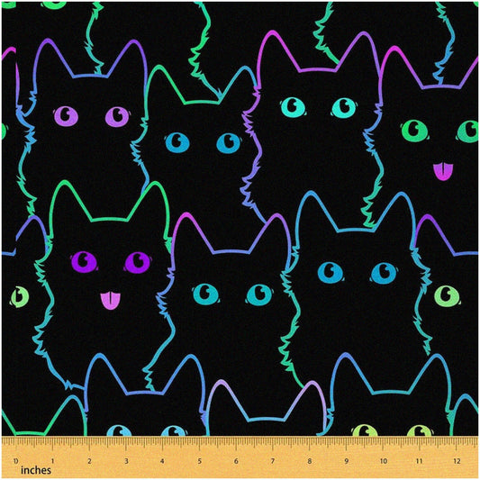 2 Yards of Purple Teal Patterned Cat Fabric
