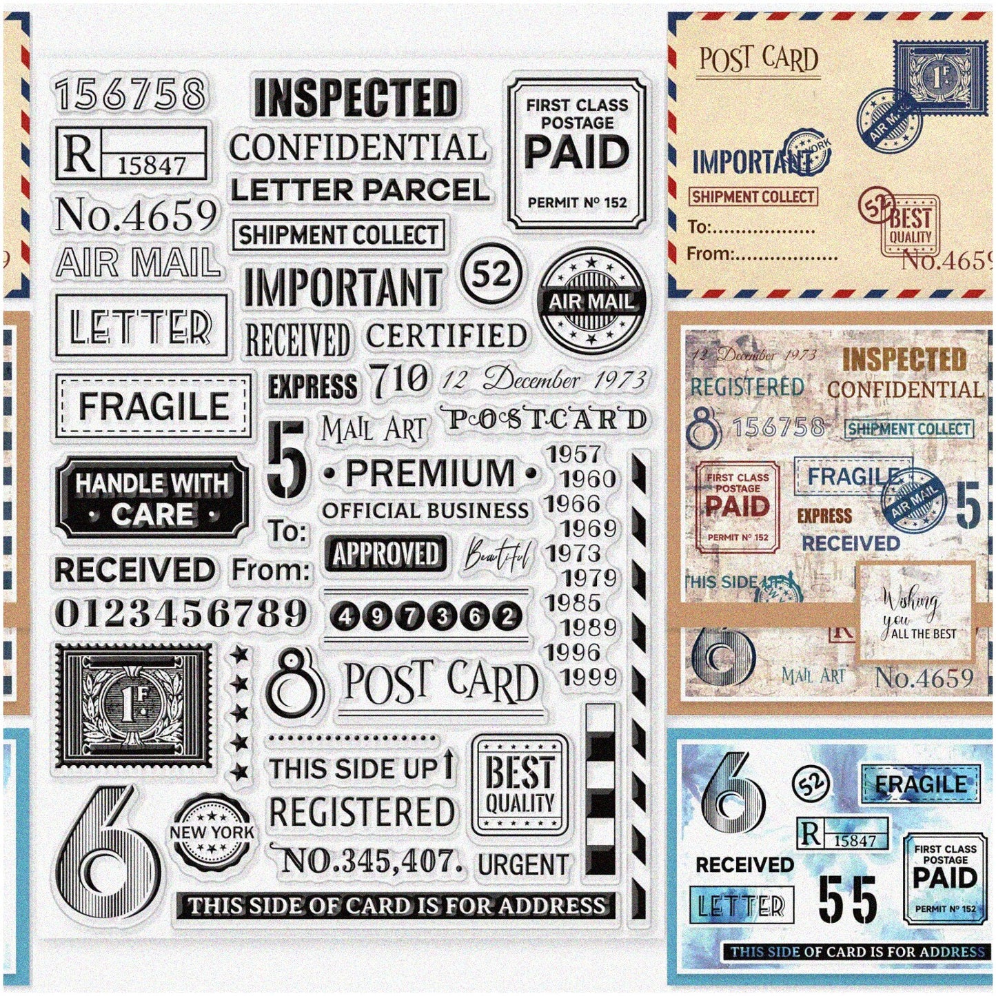 Vintage Air Tickets Postage Stamp Set 11.7x8.3 inches