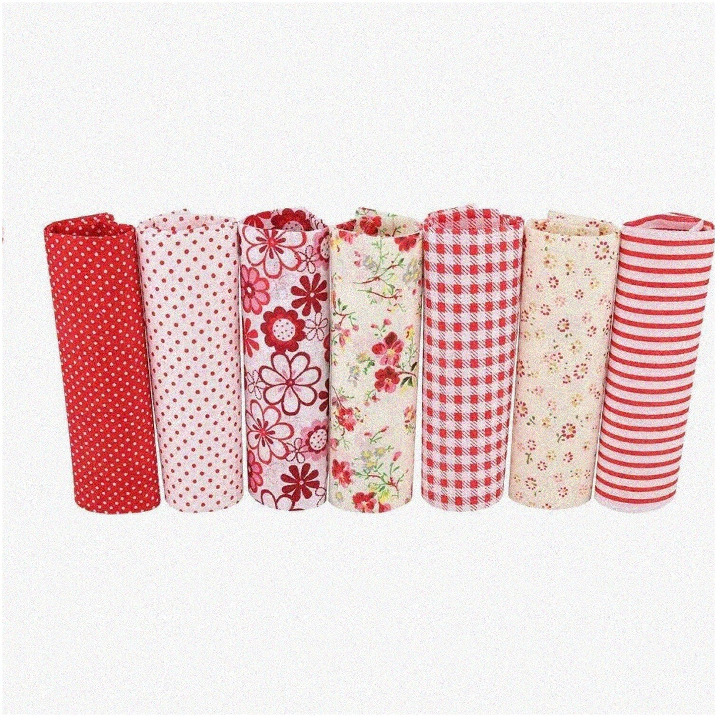 7-Piece Cotton Patchwork Quilt Kit Red Flower 50x50cm