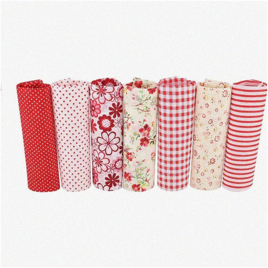 7-Piece Cotton Patchwork Quilt Kit Red Flower 50x50cm
