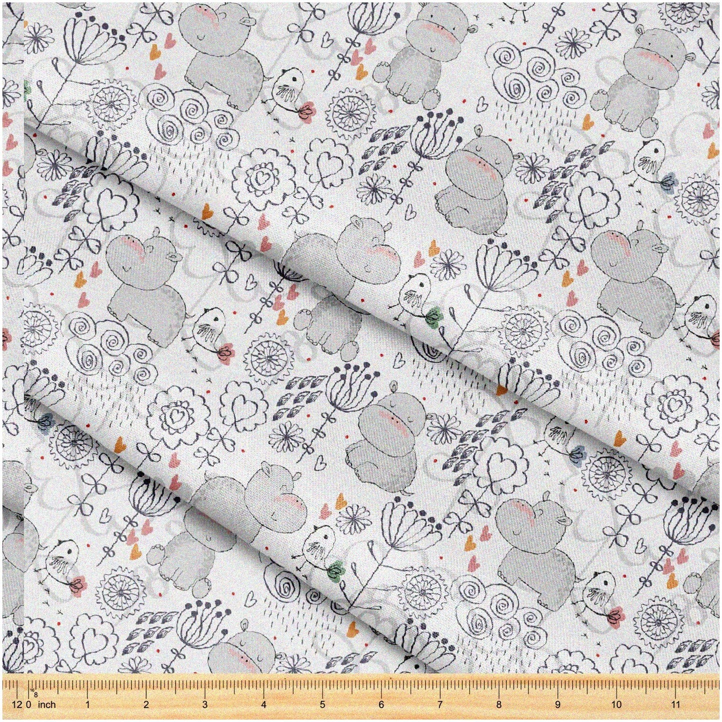 Hippo Pattern Decorative Fabric 58" x 1 Yard