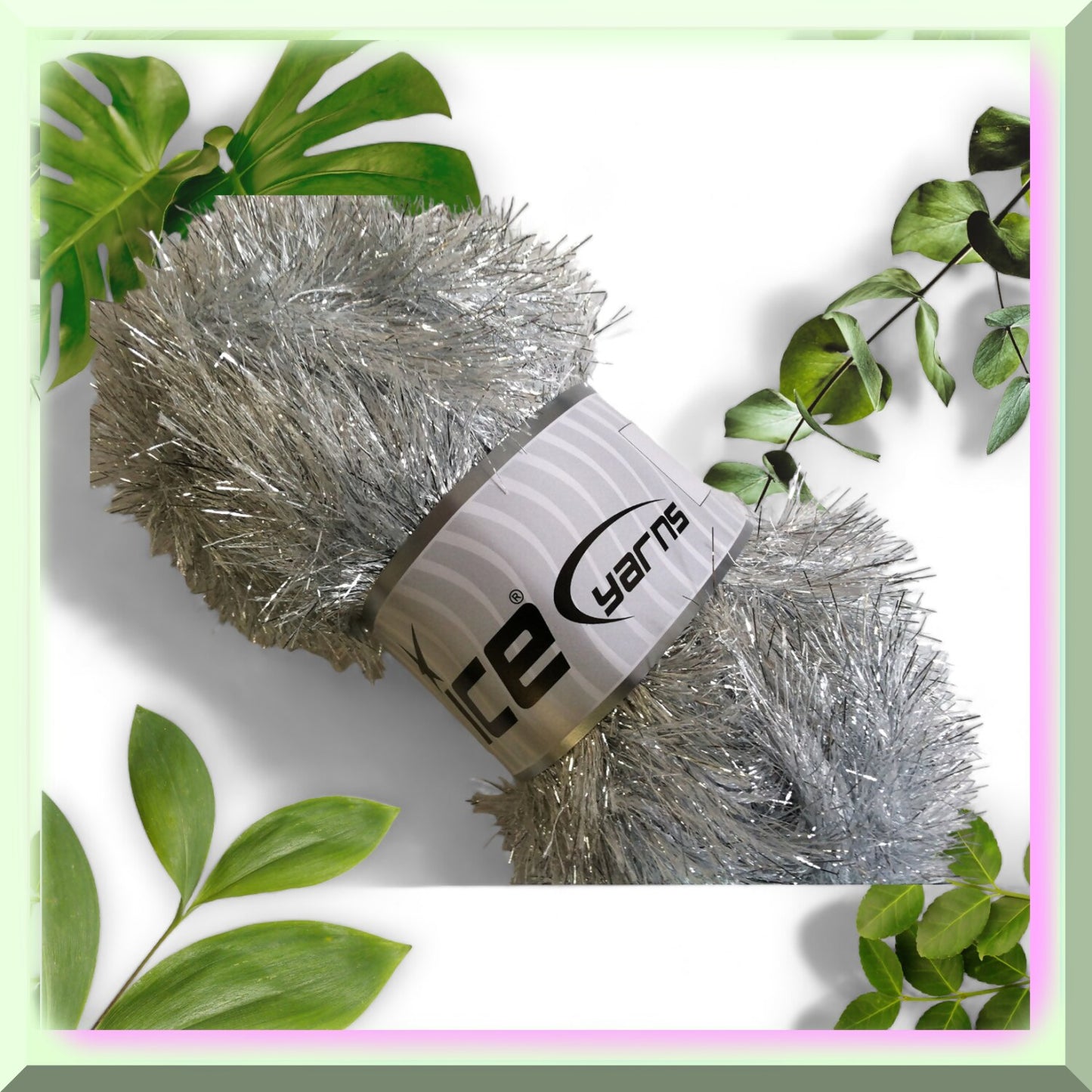 Silver Sparkle 100g Metallic Light Gray Lash Yarn