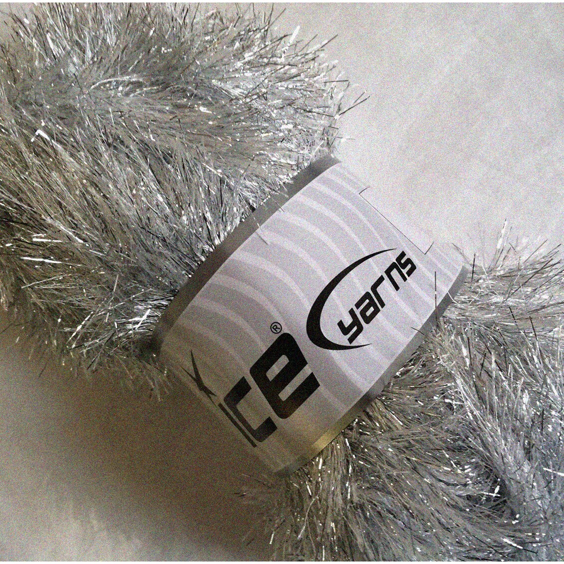 Silver Sparkle 100g Metallic Light Gray Lash Yarn