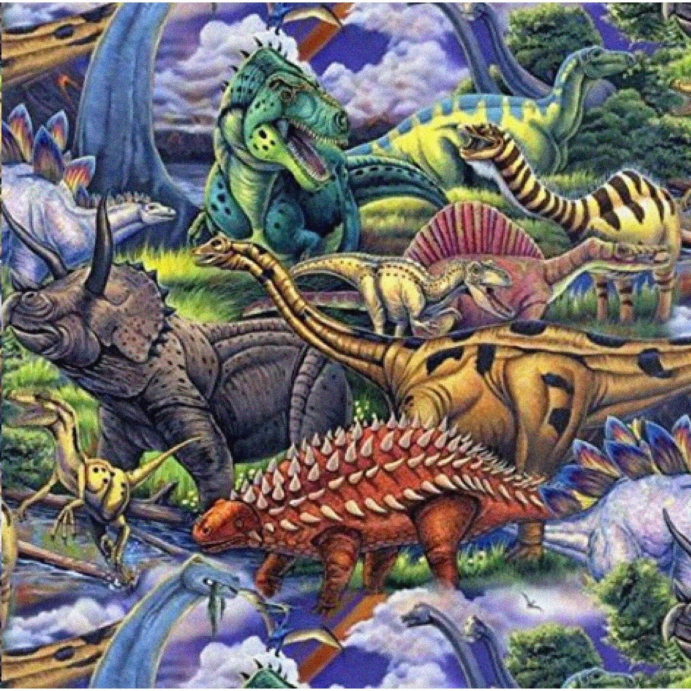 DinoPrint Fleece Fabric 2 Yards Allover Dinosaur Print
