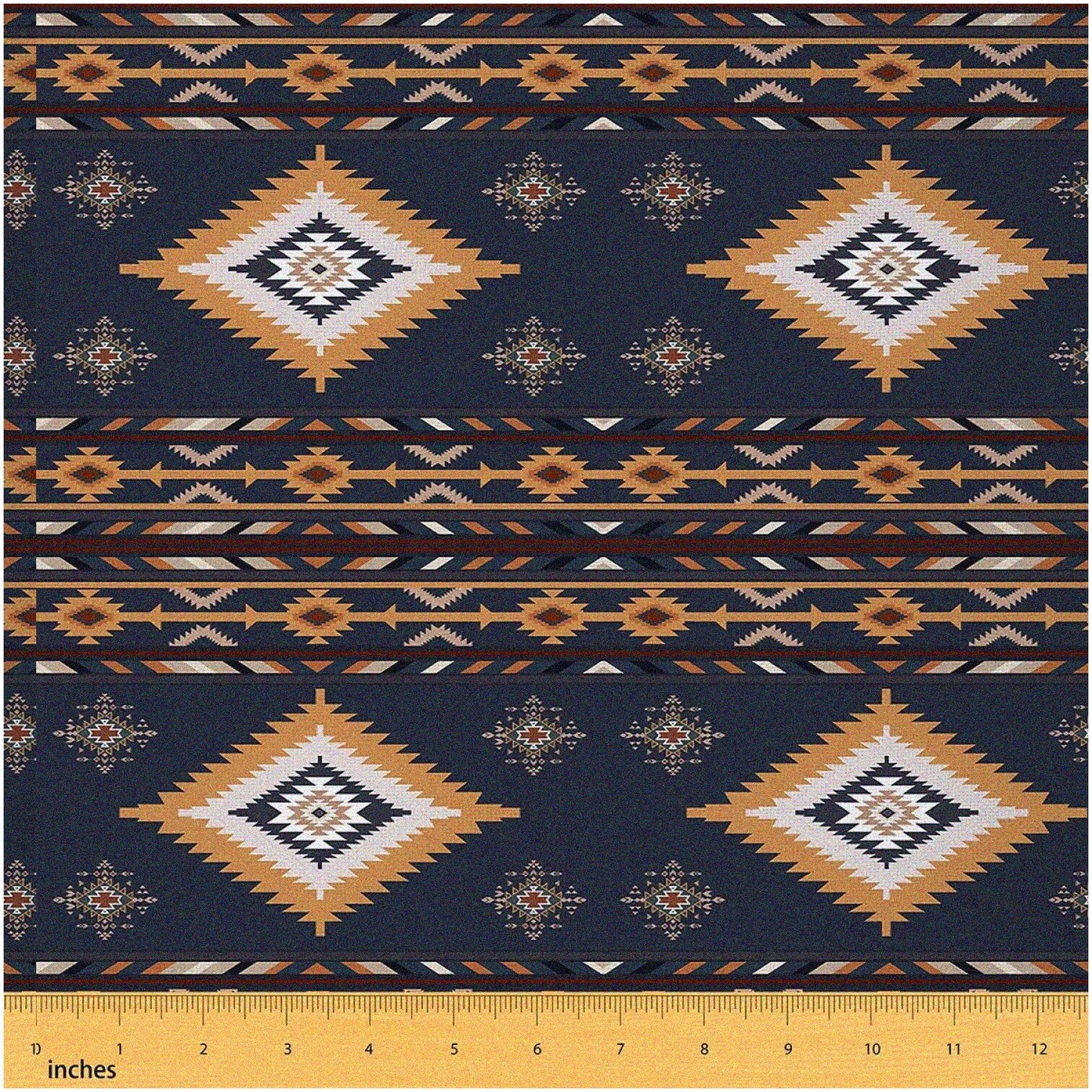 Retro Aztec Upholstery Fabric Navy Blue Yellow 36x58 inches